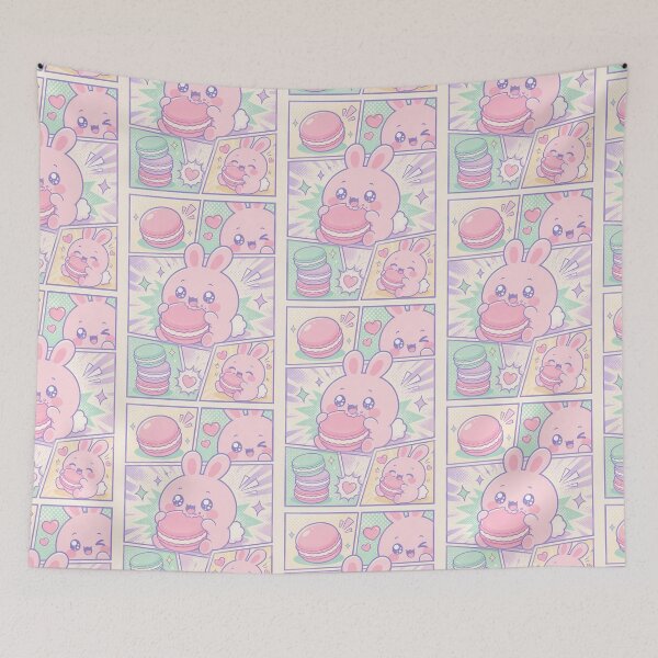 Item preview, Kawaii Pink Bunny Macaron Comic Panels designed and sold by Gift Phrase Studio.