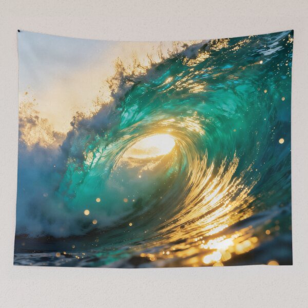 Item preview, Golden Ocean Wave Barrel - Sunlit Surfing Wave Aesthetic Photo designed and sold by Dezinix.