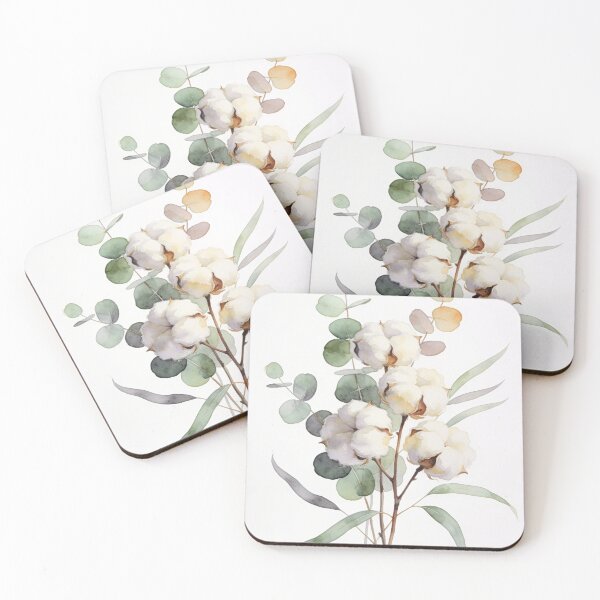 Item preview, Minimalist Cotton and Eucalyptus Bouquet Watercolor - Elegant Japandi Botanical Wall Art designed and sold by sana designer.