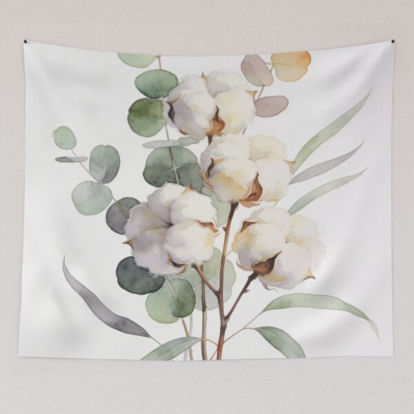 Item preview, Minimalist Cotton and Eucalyptus Bouquet Watercolor - Elegant Japandi Botanical Wall Art designed and sold by sana designer.