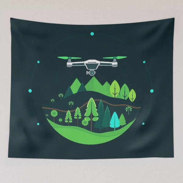 Item preview, Drone Flying Over Vibrant Green Hills Art designed and sold by IntelliMindDesigns.