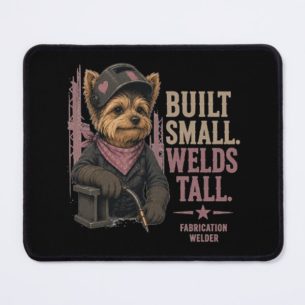 Item preview, Built Small Welds Tall Yorkshire Terrier Fabrication Welder Vintage Welding Design designed and sold by RusticMeadow.