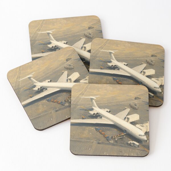 Item preview, Classic Four-Engine Passenger Airliner at Airport Gate Illustration designed and sold by EMairplanes.