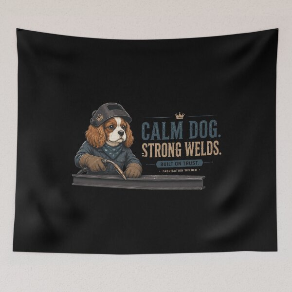 Item preview, Calm Dog Strong Welds Cavalier King Charles Spaniel Fabrication Welder Vintage Welding Design designed and sold by RusticMeadow.