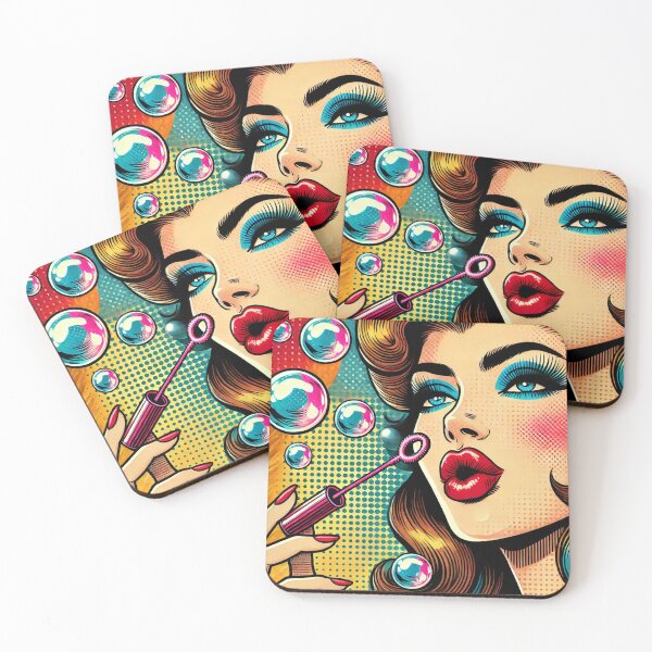 Item preview, Retro Glam Pop Art Pin Up Blowing Bubbles designed and sold by GildedStraw.