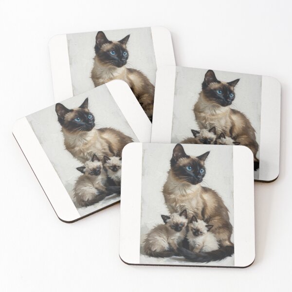 Item preview, Siamese Cat Mom and Kittens Oil Painting Impressionist Art designed and sold by Fateh-Kro ⭐⭐⭐⭐⭐.