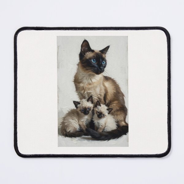 Item preview, Siamese Cat Mom and Kittens Oil Painting Impressionist Art designed and sold by Fateh-Kro ⭐⭐⭐⭐⭐.