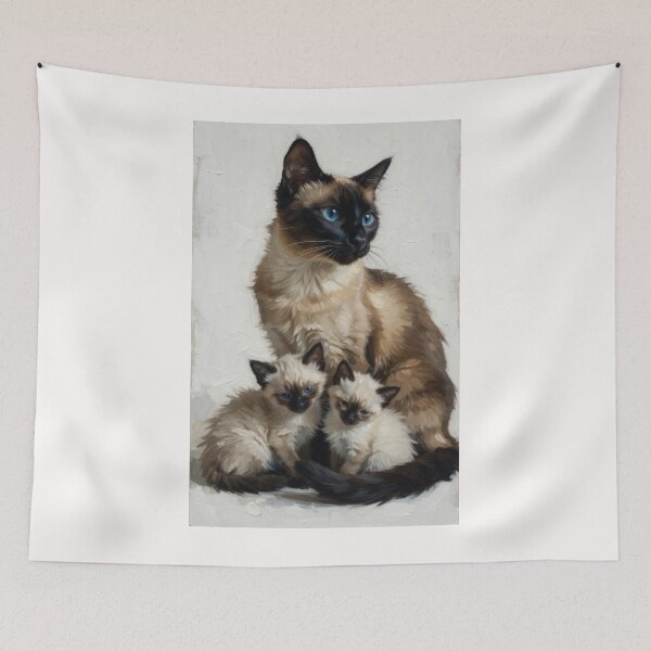 Item preview, Siamese Cat Mom and Kittens Oil Painting Impressionist Art designed and sold by Fateh-Kro ⭐⭐⭐⭐⭐.