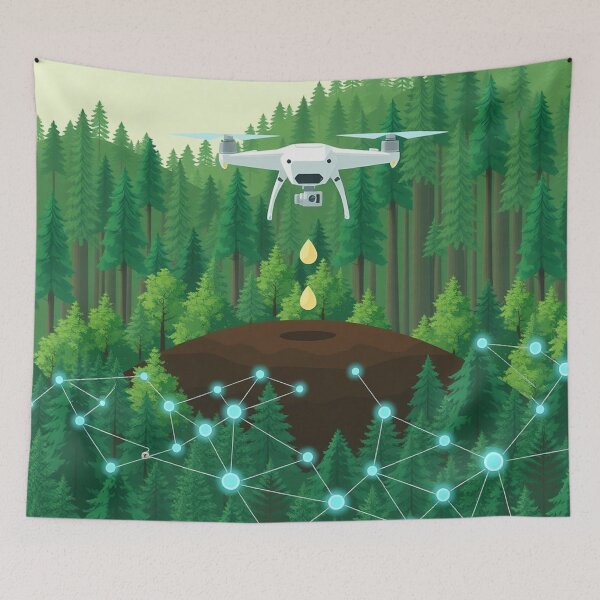 Item preview, Connected Drone Network Over Smart Forest designed and sold by IntelliMindDesigns.