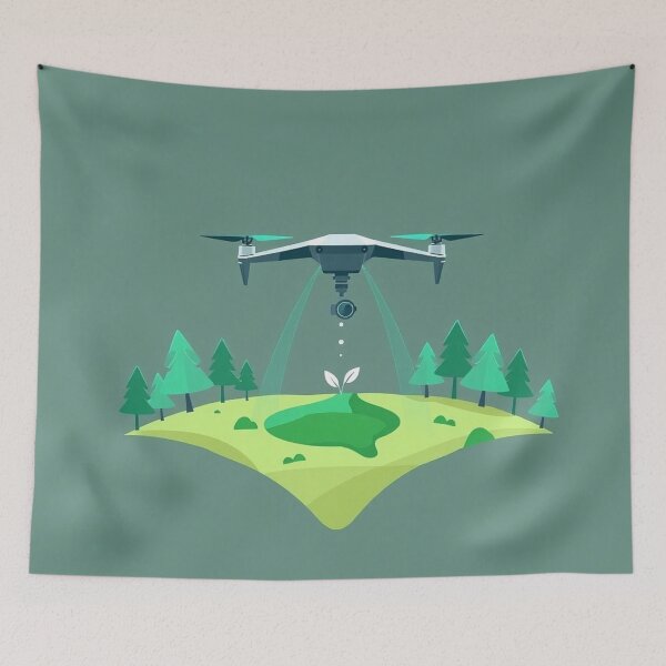Item preview, Drone Above Floating Green Island Tech Art designed and sold by IntelliMindDesigns.