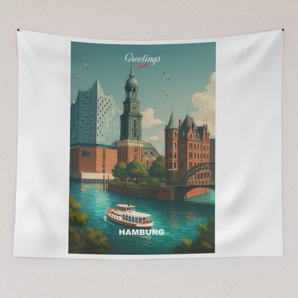 Item preview, Hamburg Vintage Travel Poster – Elbphilharmonie, Speicherstadt & Harbor designed and sold by Earth Celebration Designs.