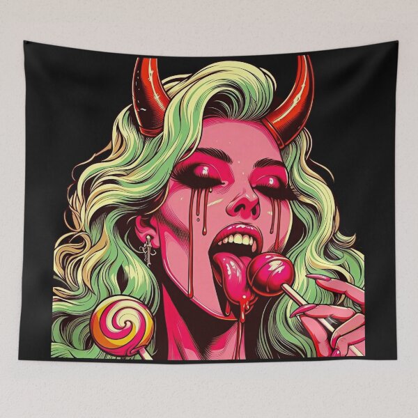 Item preview, Neon Demon Girl Eating Candy designed and sold by Voodoo Store Paranormal Collections.
