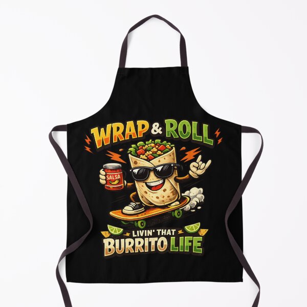 Aperçu de l'œuvre Wrap & Roll Livin' That Burrito Life - Dessin animé drôle de burrito faisant du skateboard créée et vendue par SidTastic .