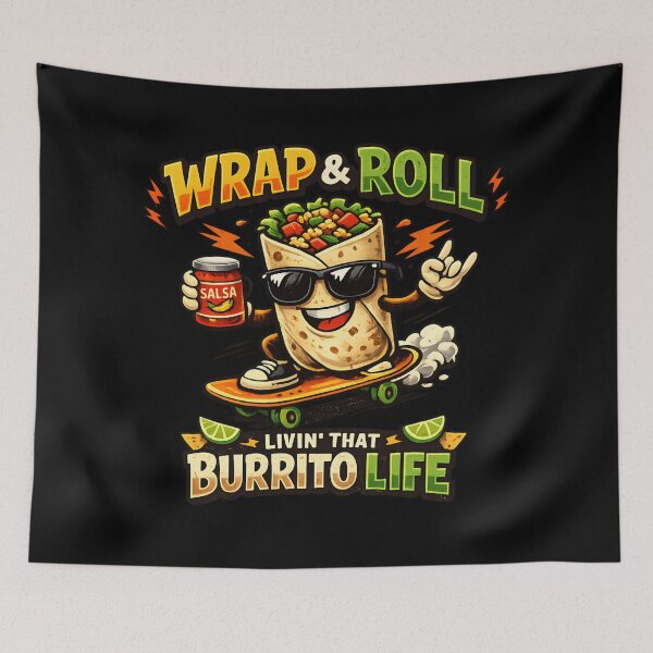Item preview, Wrap & Roll Livin' That Burrito Life - Funny Cartoon Burrito Skateboarding designed and sold by SidTastic .