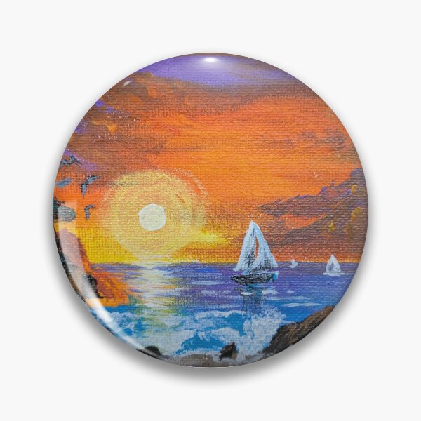 Item preview, Sunset on the Beach - Sailboats on the Ocean - Acrylic Painting designed and sold by DreamTrek.