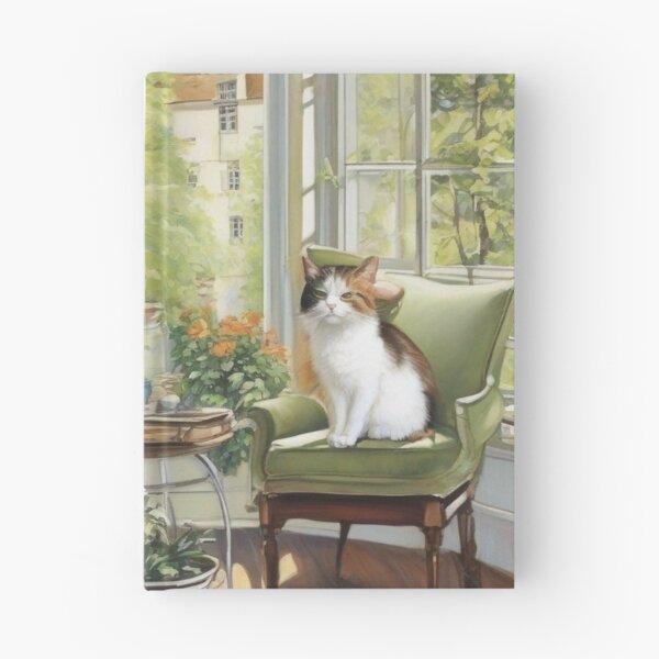 Item preview, Sunlit Veranda Cats on Green Armchairs Painting designed and sold by UmSkelig834.