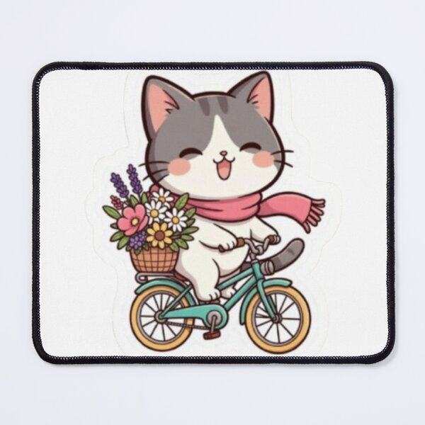 Item preview, Cute Cat on Bicycle with Flowers – Kawaii Cat Sticker Design designed and sold by PrintforDesign.