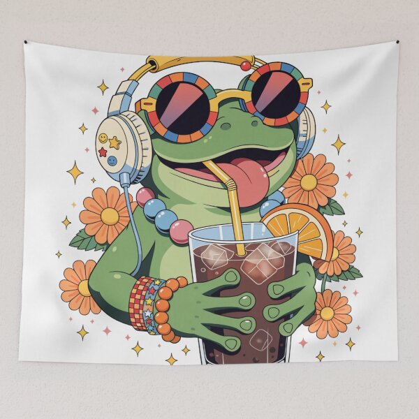 Item preview, Cute Coffee Frog Sticker | Kawaii Retro Frog with Sunglasses | Cozy Café Aesthetic | Vintage 70s Animal Art designed and sold by CoquetteLunaCo.