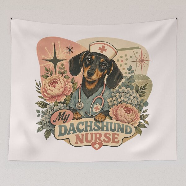 Item preview, Vintage Floral My Dachshund Nurse Retro Dog Art designed and sold by MythicCotton.