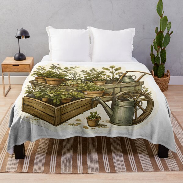 Item preview, Vintage Garden Cart Botanical Watercolor Illustration designed and sold by Spirit of Siam.