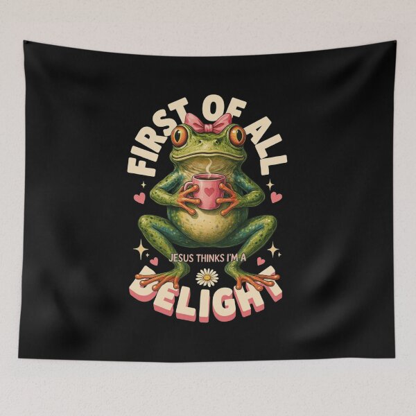 Item preview, First Of All Jesus Thinks I'm A Delight Frog Coffee Meme, Christian Frog designed and sold by Dabbing Turtle Designs.