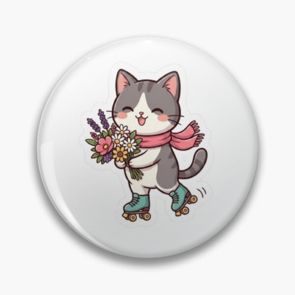 Item preview, Cute Roller Skating Cat with Flowers Sticker | Kawaii Kitty Cartoon designed and sold by PrintforDesign.