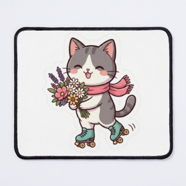 Item preview, Cute Roller Skating Cat with Flowers Sticker | Kawaii Kitty Cartoon designed and sold by PrintforDesign.