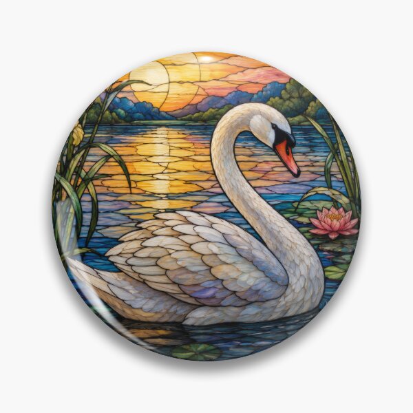 Item preview, Swan and Water Lilies Stained Glass Window Design designed and sold by pinkal.