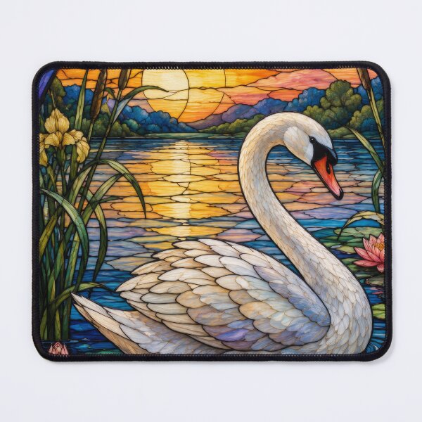 Item preview, Swan and Water Lilies Stained Glass Window Design designed and sold by pinkal.