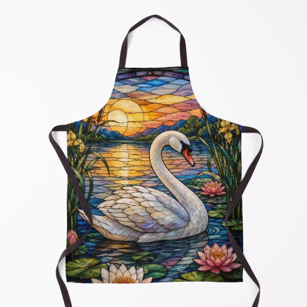 Item preview, Swan and Water Lilies Stained Glass Window Design designed and sold by pinkal.