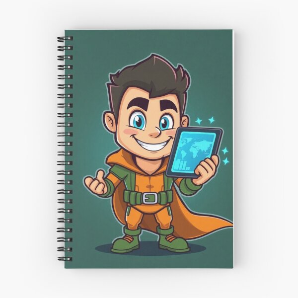 Item preview, Happy Cartoon Tech Boy With Tablet Illustration designed and sold by IntelliMindDesigns.