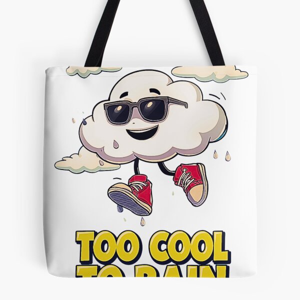 Aperçu de l'œuvre Trop cool pour la pluie – T-shirt rétro avec nuage de dessin animé et lunettes de soleil créée et vendue par MerchWSzpilkach.