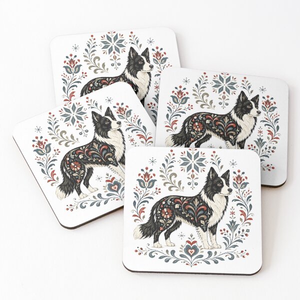 Item preview, Border Collie Scandinavian Folk Art Floral Design designed and sold by PawverseDesigns.
