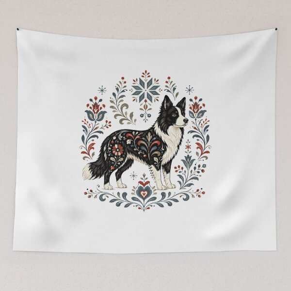 Item preview, Border Collie Scandinavian Folk Art Floral Design designed and sold by PawverseDesigns.