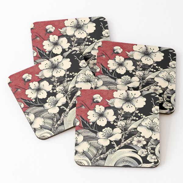 Item preview, Crimson Harmony: Japanese Floral Art with Traditional Wave Motif designed and sold by LiveLearnCreate.