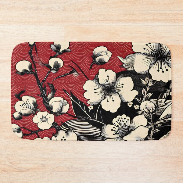 Item preview, Crimson Harmony: Japanese Floral Art with Traditional Wave Motif designed and sold by LiveLearnCreate.