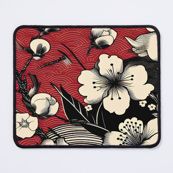 Item preview, Crimson Harmony: Japanese Floral Art with Traditional Wave Motif designed and sold by LiveLearnCreate.