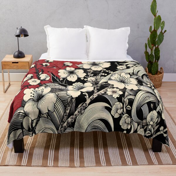 Item preview, Crimson Harmony: Japanese Floral Art with Traditional Wave Motif designed and sold by LiveLearnCreate.