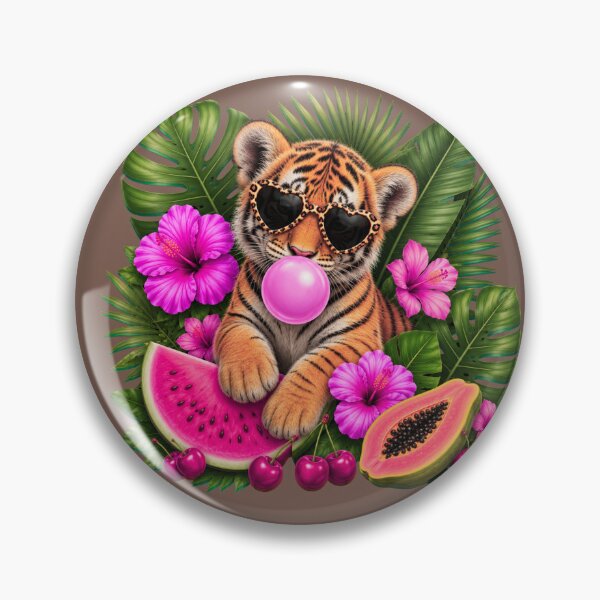 Item preview, Cute Tiger Wearing Leopard Heart Sunglasses Blowing Bubble Gum | Tropical Summer T-Shirt designed and sold by Aimetoi.