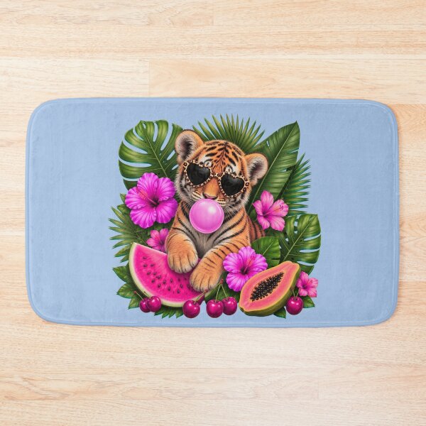 Item preview, Cute Tiger Wearing Leopard Heart Sunglasses Blowing Bubble Gum | Tropical Summer T-Shirt designed and sold by Aimetoi.
