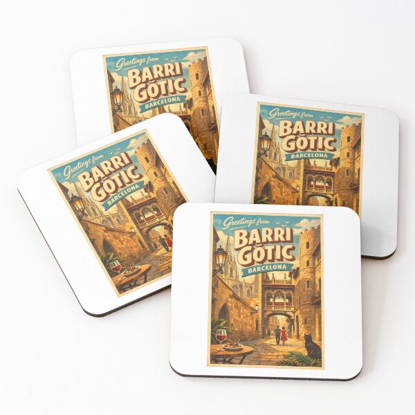 Item preview, Barri Gotic Barcelona Travel Art – Retro Old Town Poster designed and sold by Earth Celebration Designs.