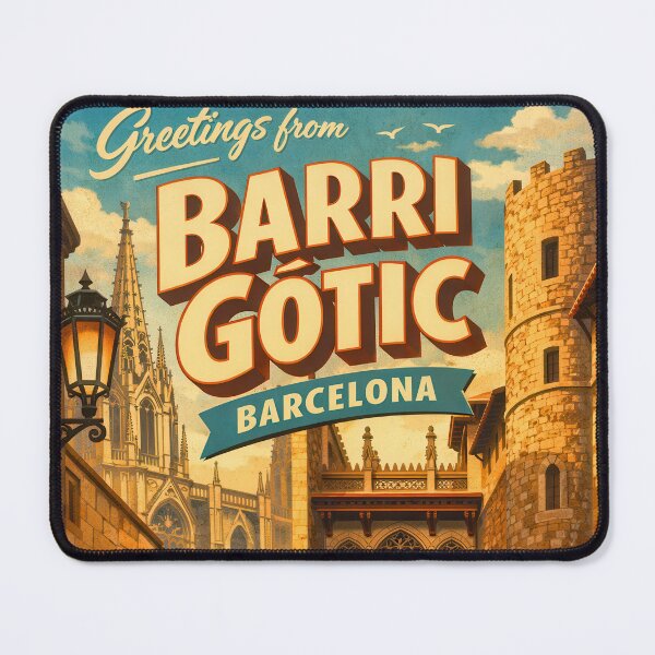 Item preview, Barri Gotic Barcelona Travel Art – Retro Old Town Poster designed and sold by Earth Celebration Designs.