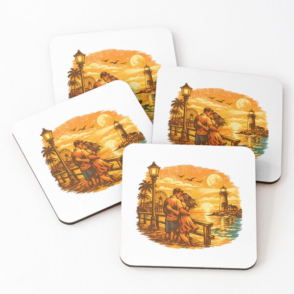 Item preview, Pier Sunset Vintage Beach Vacation Couple designed and sold by OliviaHayesArt.