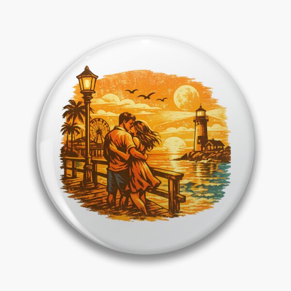 Item preview, Pier Sunset Vintage Beach Vacation Couple designed and sold by OliviaHayesArt.
