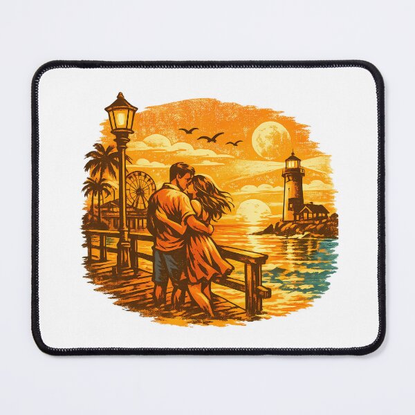 Item preview, Pier Sunset Vintage Beach Vacation Couple designed and sold by OliviaHayesArt.