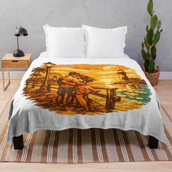 Item preview, Pier Sunset Vintage Beach Vacation Couple designed and sold by OliviaHayesArt.