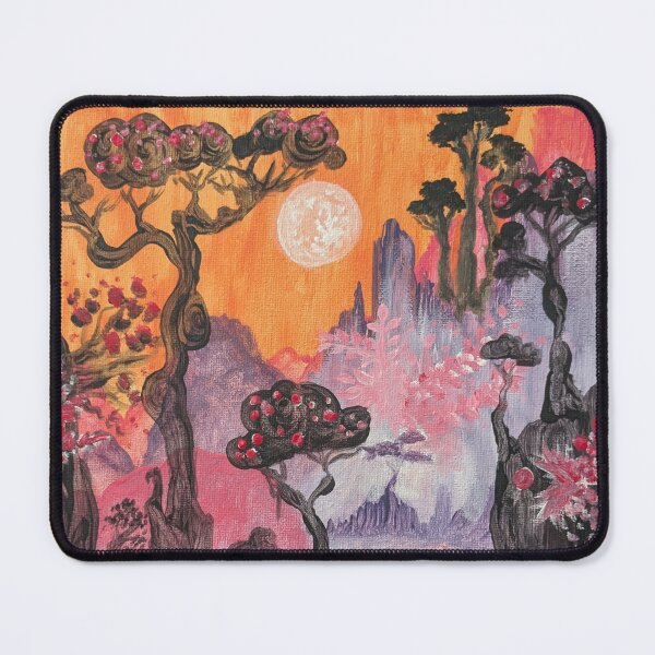 Item preview, Acrylic Painting - Puffy - Trees, clouds, And Bushes - Pink, Orange, and Black designed and sold by DreamTrek.
