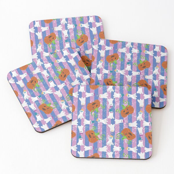Item preview, Dapper Ghosts & Jack-O-Lantern Squares on Pink & Blue Stripe designed and sold by Digitalmyth's Designs.