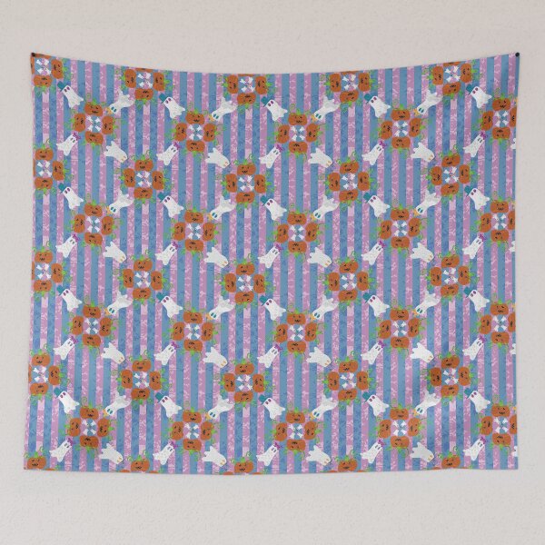 Item preview, Ghosts & Jack-O-Lantern Diamonds on Pink & Blue Stripe designed and sold by Digitalmyth's Designs.