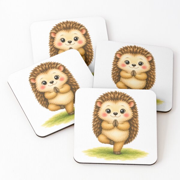 Item preview, Tree Pose Hedgehog Yoga Watercolor Print designed and sold by YogiAnimalArt.
